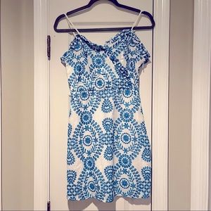 Blue & White Eyelet Sleeveless Dress
